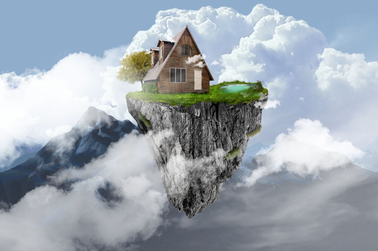 house with tree on rock